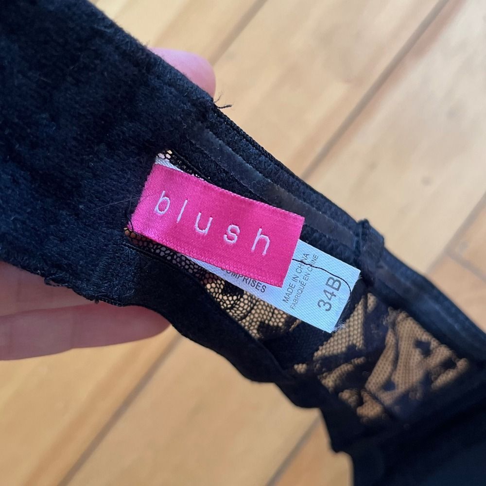 Blush Black Strapless Ruffle Lace Bow Underwire Bra 34B